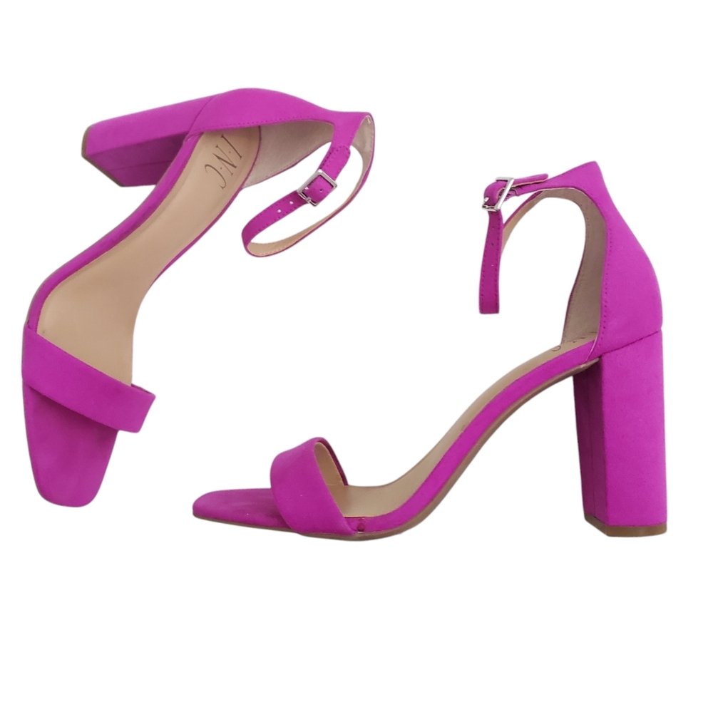 I.N.C. faux suede fuchsia ankle strap chunk heels 9